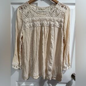 Indigo Soul Cream Lace Blouse Cottage Prarie Boho Renaissance